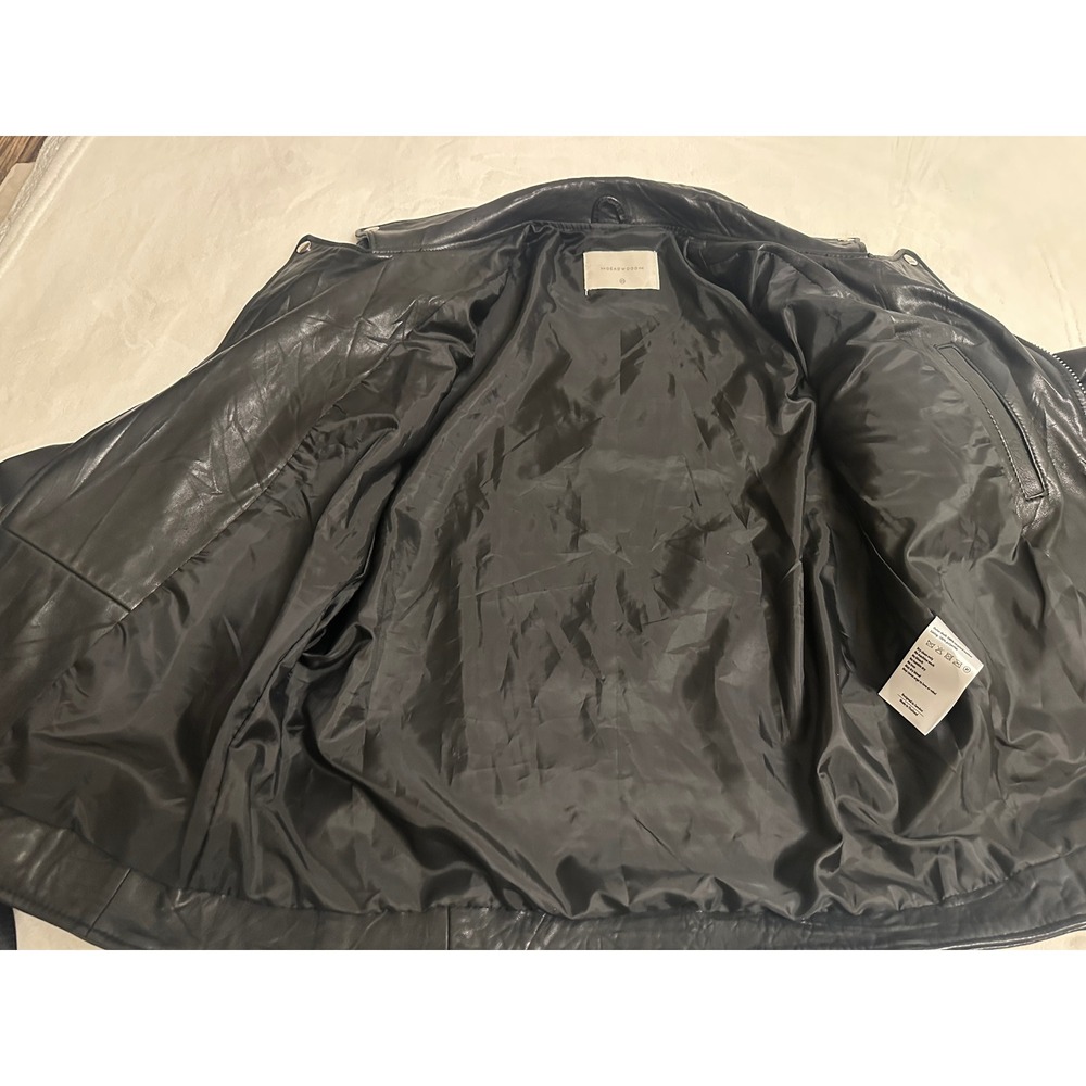Deadwood Recycled Soft Leather Biker Jacket Black Moto Size Medium Recaimed - Picture 9 of 16